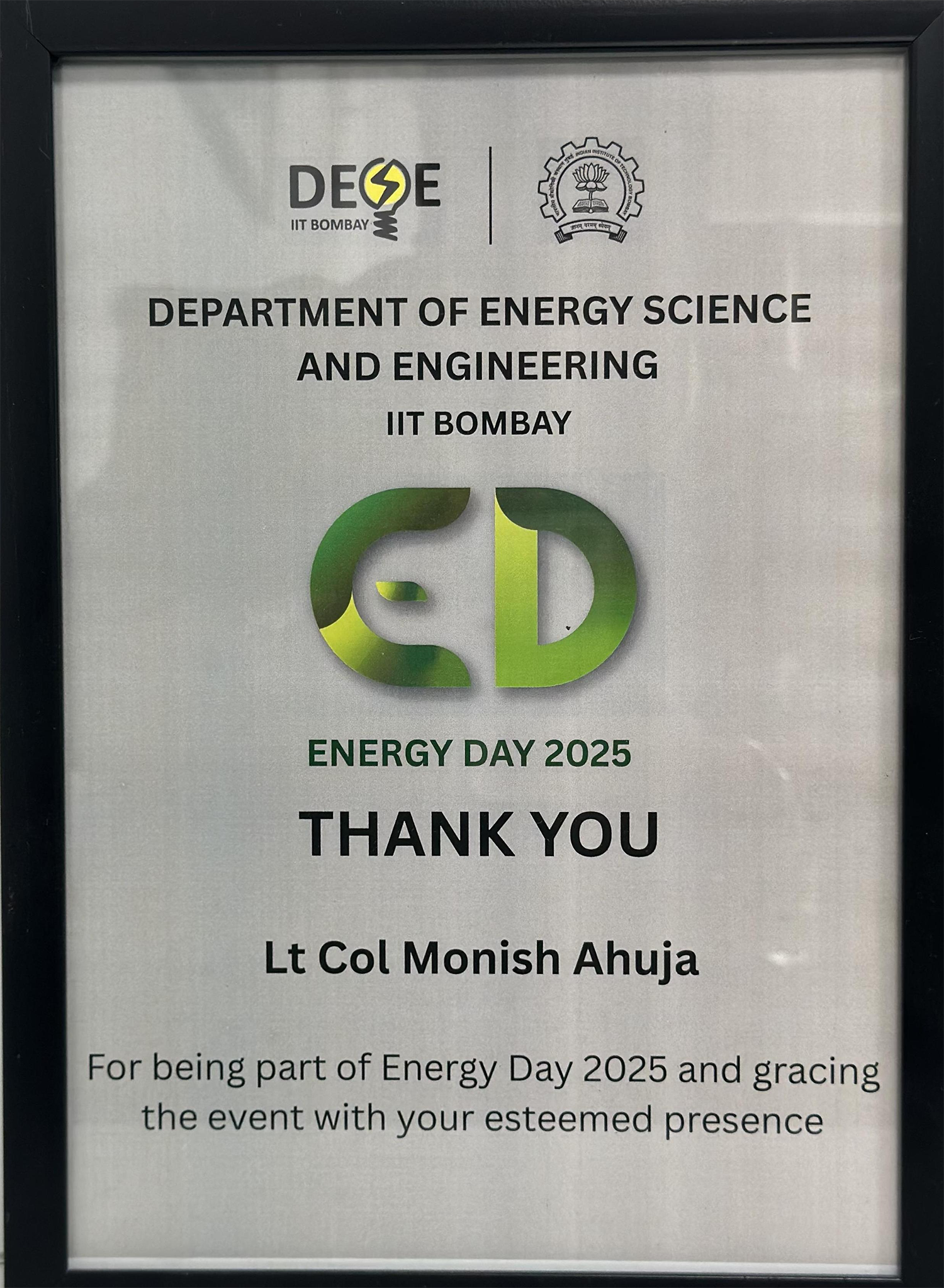 Department of Energy Science and Engineering IIT BOMBAY - 2025